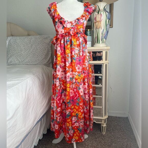 Sugarlips Waverly Floral Lizbeth Ruffle Back Tie Midi Dress - Picture 1 of 7